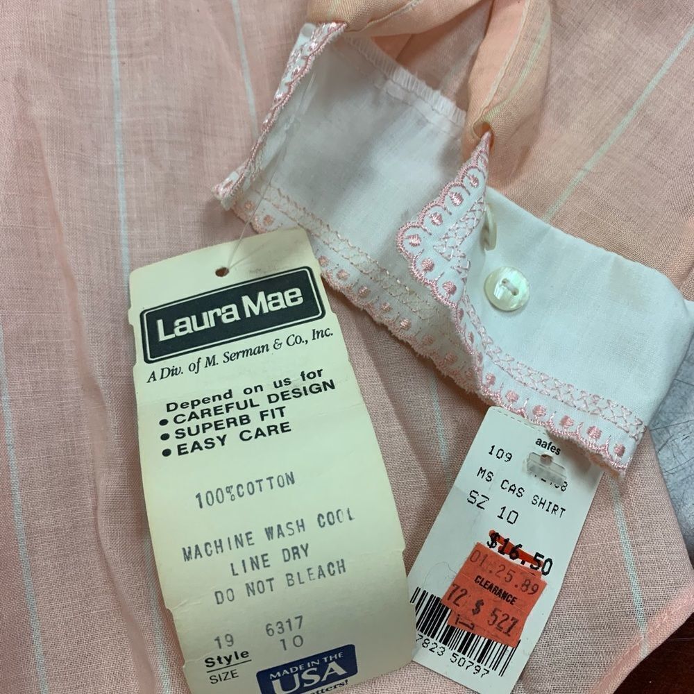 Vintage Laura Mae Pink & White Lace Trim Button Down sz 10 NWT - Picture 2 of 5